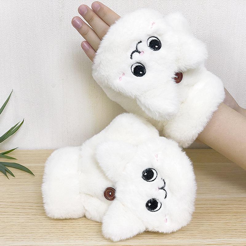 

Five Fingers Gloves Women Winter Fur Mittens Fingerless Plush Warm Glove Soft Thick For L Flexible Half Finger