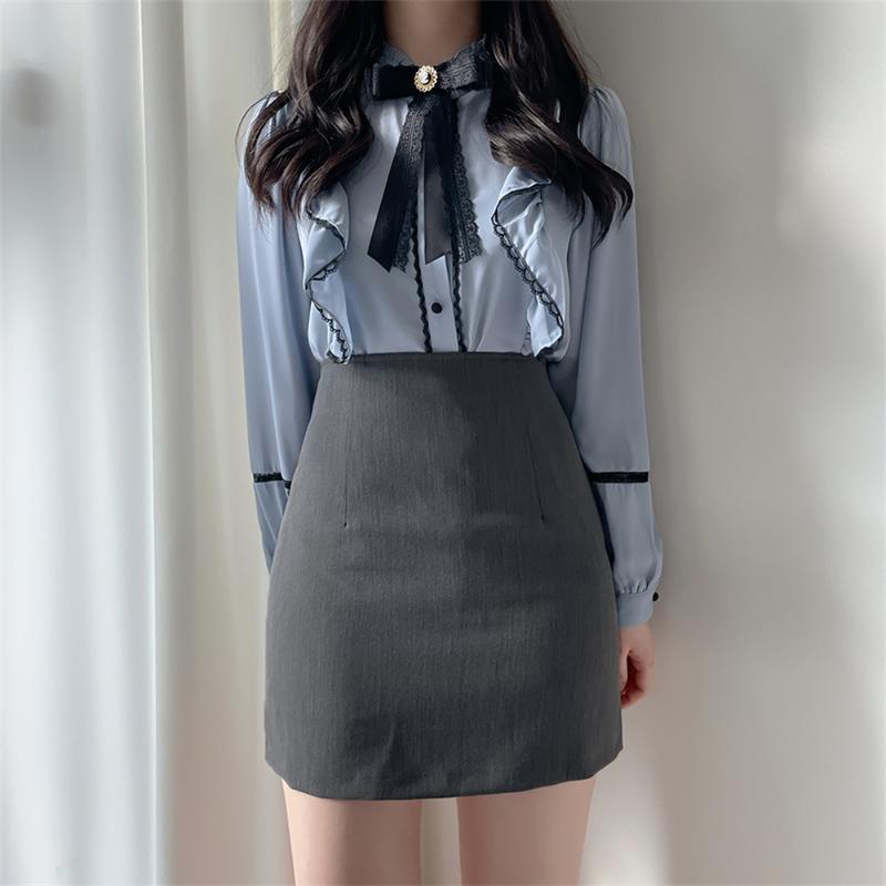 

Women' Blouses & Shirts HziriP Arrival Lace Bow Women Solid Fashion Plus Size 2022 Casual Sweet Femme Party Ruffles Autumn OL Loose Tops, Beige