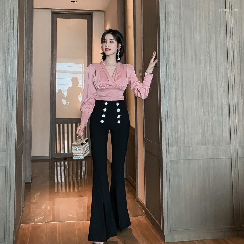 

Casual Dresses 2022 Women' Dress Lady Temperament Waist Lantern Sleeve Shirt Bright Top, Pink