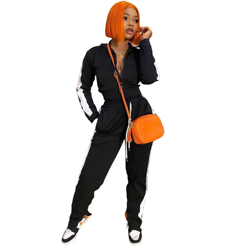 

Women's Two Piece Pants Spring Autumn Fashion Tracksuit Women Set Zipper Top Hem Split Long Suit Side Stripe Lounge Wear 2 OutfitsWomen's, Orange