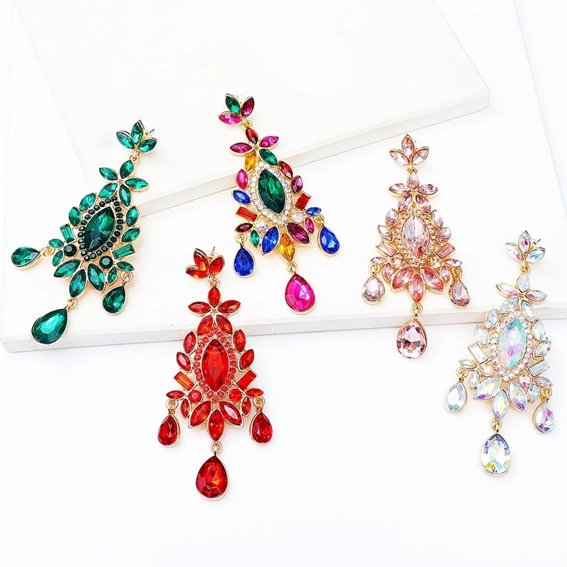 Boucles d'oreilles pendantes en cristal vert rose de luxe boucles d'oreilles en strass de haute qualité pour femmes mode déclaration bijoux cadea