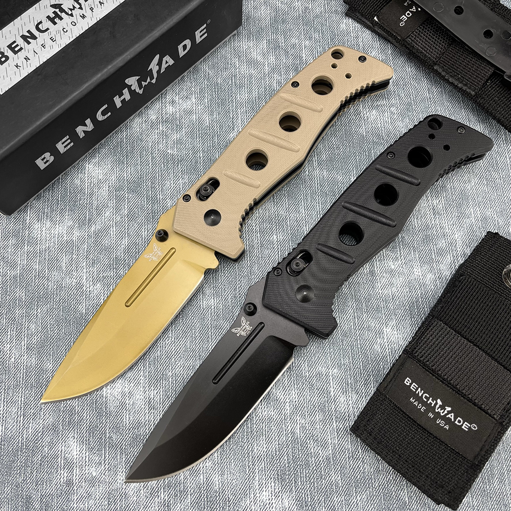 

Benchmade 275GY-1 Shane Sibert Adamas Folding Knife 3.78" CruWear Tungsten Gray Plain Blade, Black G10 Handles, Ballistic Nylon Sheath