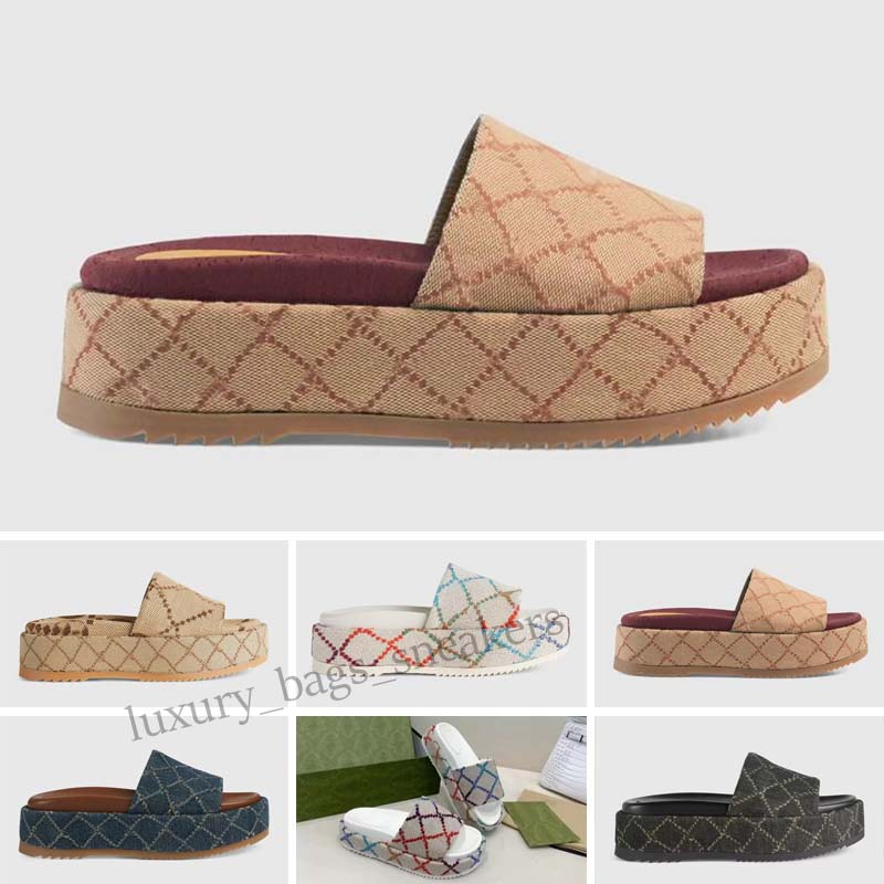 

Platform Designer Slippers Women Interlocking G Slide Sandal Foam Rubber Sandals With Box, Color 2