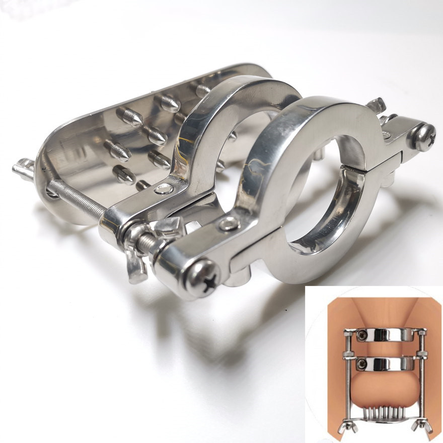 Stainless Steel stimulate Scrotum Device BDSM Ball Crusher Stretcher Slave Training CBT Gay Toys-image-762705083