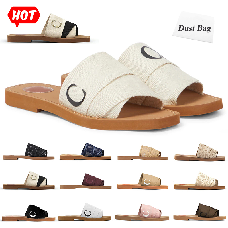 

Women Slippers Summer Rubber Sandals Beach Sliders Scuffs Shoes Designer Canvas Cross Woven Lettering Peep Toe Woody Casual Slipper Letter Stylies Shoes
