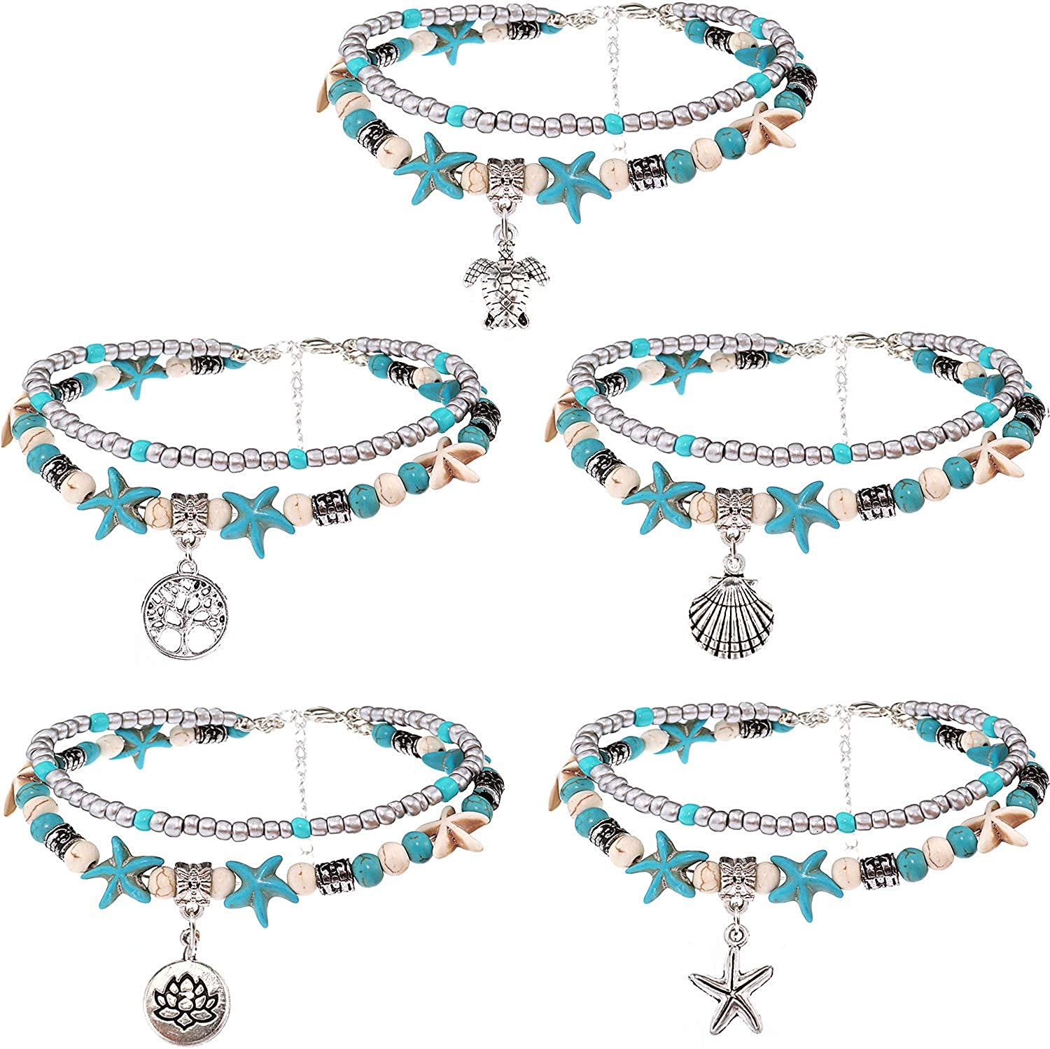 

Layered Beach Anklets for Women Girls Adjustable Sea Turtle Anklets Bracelets Boho Turquoise Summer Ankle Foot Jewelry