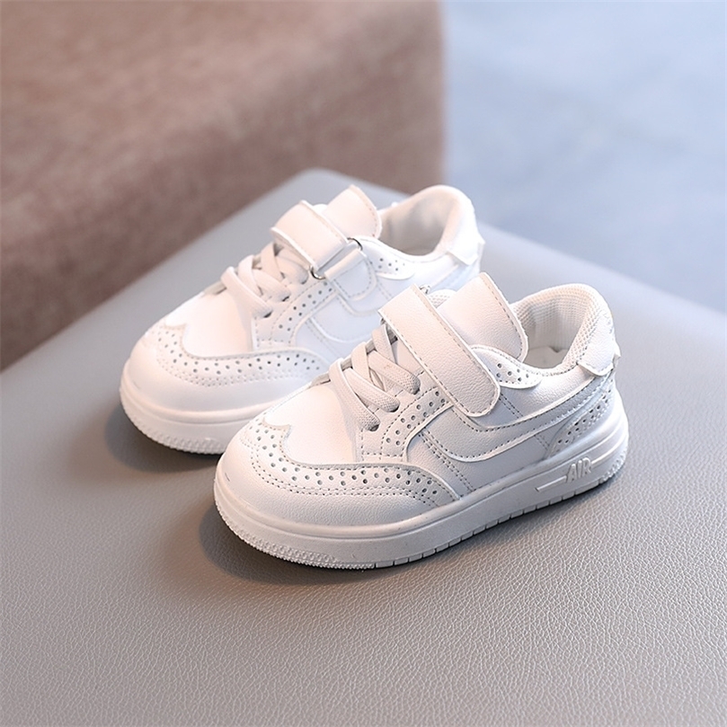 

Tennis Shoes Kids Sneakers Breathable Leather Trainers Girls Running Shoes Flat White Children Casual Sports Shoes for Boys 220429, E64-black