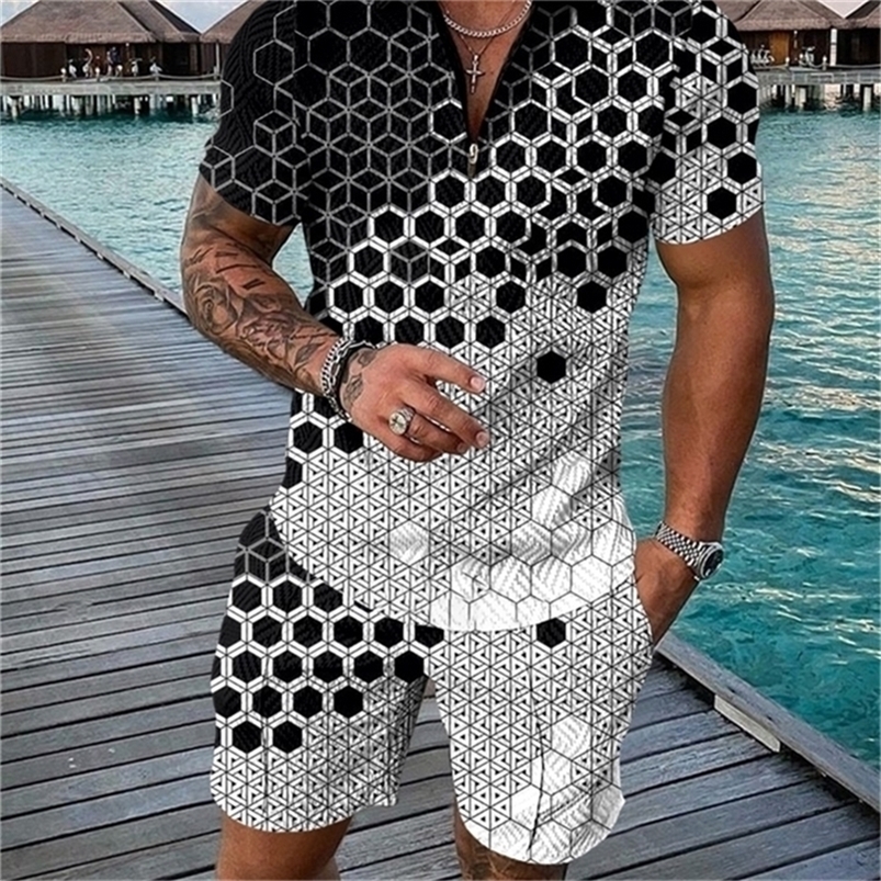 Survêtement pour hommes, décontracté, impression 3D, POLO de vacances, vêtements de sport, Fitness, 2 ensembles, vêtements de survêtement, 220621