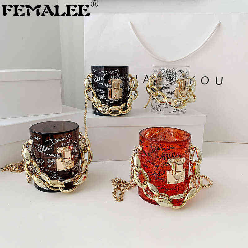 

Golden Thick Chains Fashion Clear Acrylic Women's Handbag Designer Transparent Graffiti Letter Jelly Bags Female Mini Bag Purses