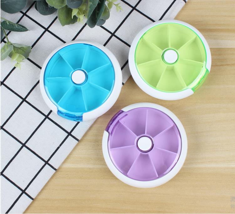 

Portable Round Weekly Rotating Pill Box Travel Pill-Case Splitter Organizer Medicine Boxes 7 Day Pills Cutter Tablet Container SN4715, As pic