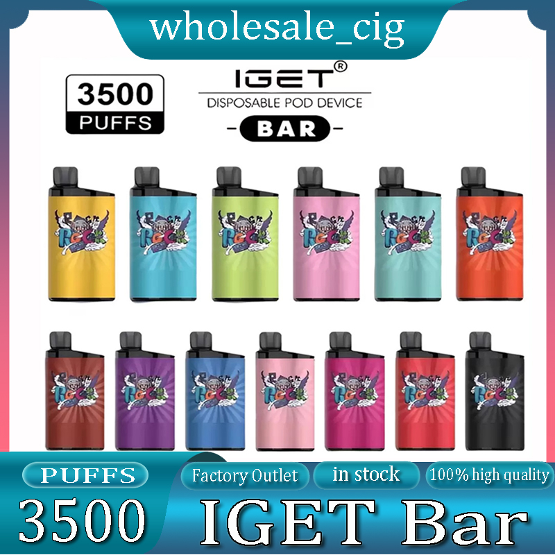 

Original Iget Bar E-cigarettes Disposable Igets E Cigarette Pod Device 3500 Puffs Box Design 12ml Prefilled 1500mAh Vape Pen Stick VS King Australia Free