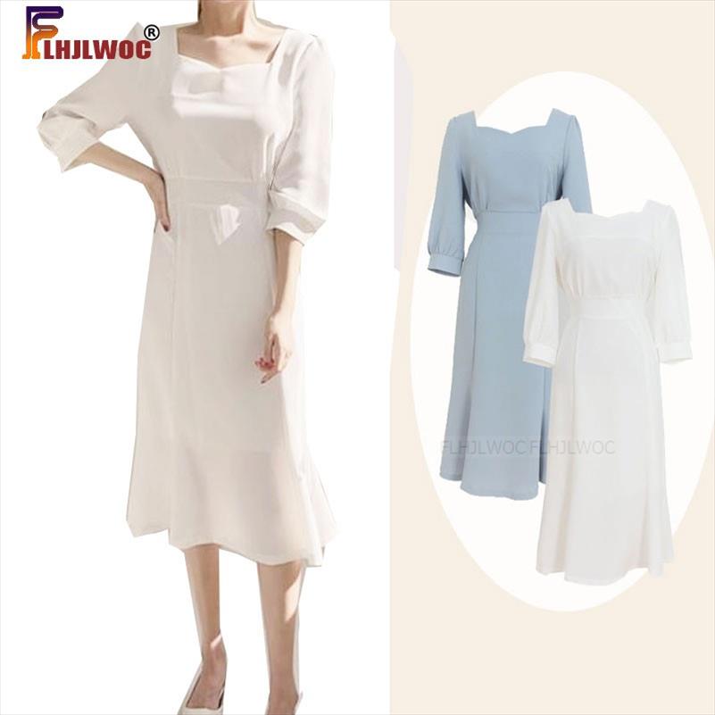 

Elegant Office Lady Work Dresses Korean Fashion Clothing Bow Tie Lace-up White Temperament Retro Vintage Dress Chic Flhjlwoc, Light blue