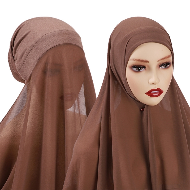 

Muslim Chiffon Scarf For Women Fashion Veil Instant Hijab Wrap Headscarf Islam Solid Color Cap Musulman Scarves 25 Colors 220704