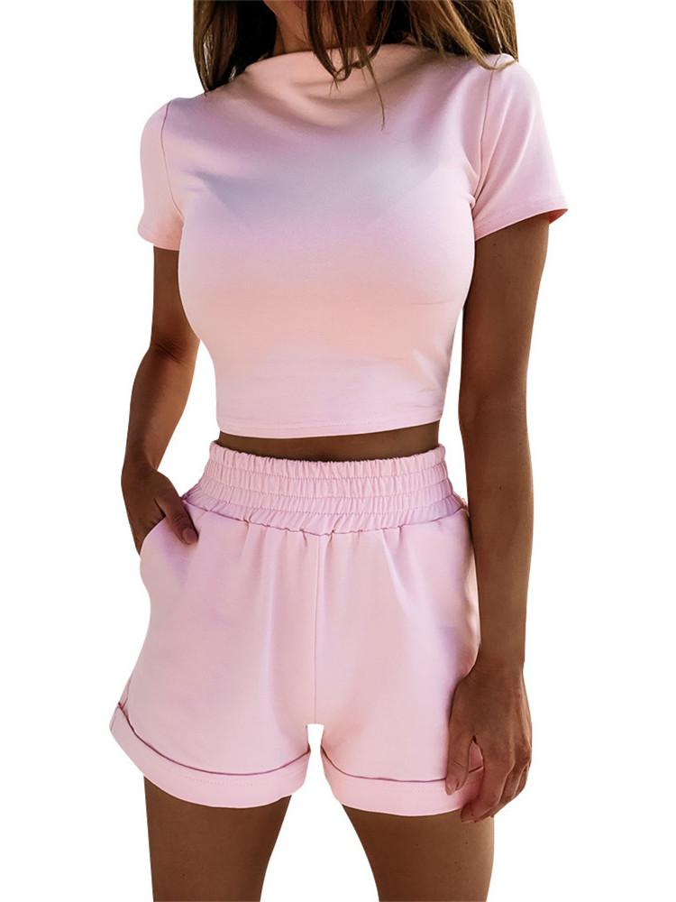 

Women' Tracksuits Fashion Elegant Solid Tshirt And Short Pant Suits Women Summer Casual Streetwear Two Piece Sets Outfits, Black