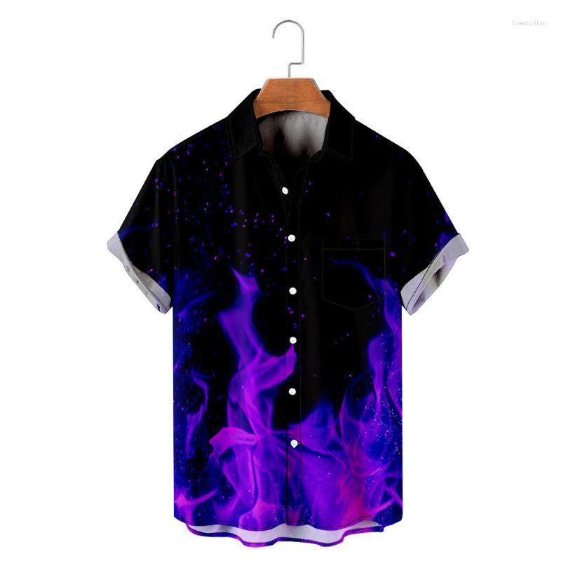 

Men's T-Shirts Button Down Oversized Short T-Shirt For Men Women Teenagers Loose Fit Shirts With Flame GraphicMen's Bles22, 3d