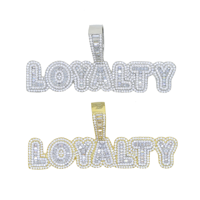 

Hip Hop Iced Out Bling necklace 5A Cubic Zircon Full Cz Paved Letters Loyalty Necklaces Pendant Fit Cuban Rope Chain Men Cool Jewelry