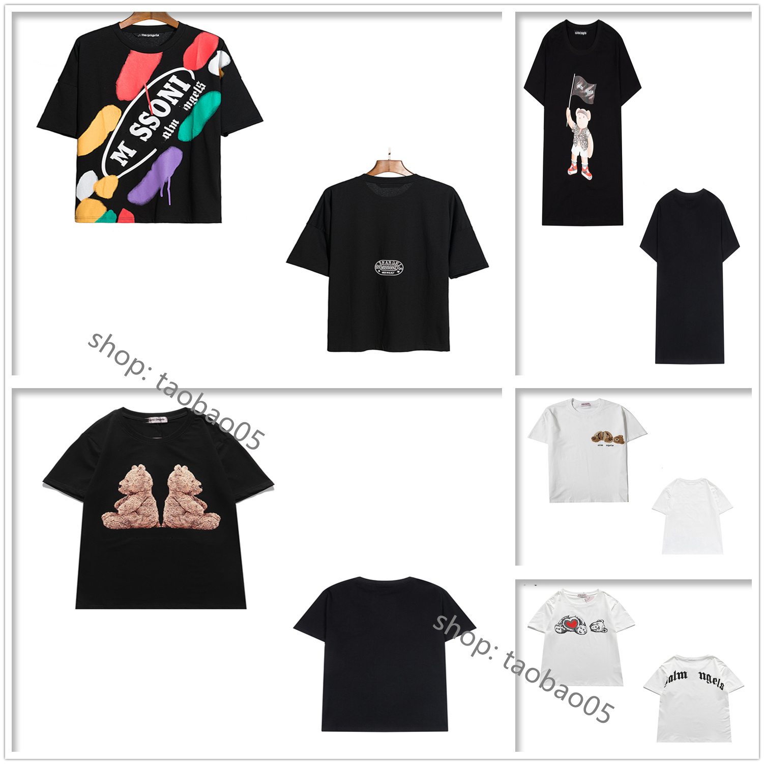 

Men's angel T Shirt women T Shirts decapitated bear hip hop street shark round neck loose embroidery short sleeve dolman sleeves drop shoulder foam print B10, 1pcs button