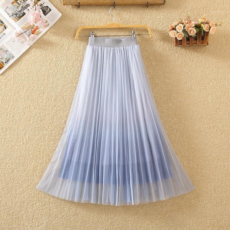 

Skirts And Winter 2022 All-around Slim High Waist Gradual Change Bright Screen Yarn A-shaped Pleated Mid Length Skirt, See chart