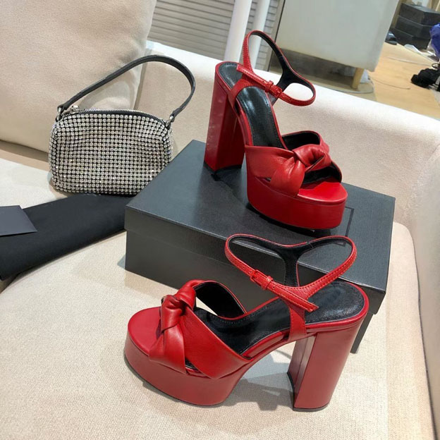 

Classic women's high bow sandals metal buckle party 12.5cm heel real belt sexy water table 4cm 35-41, Red