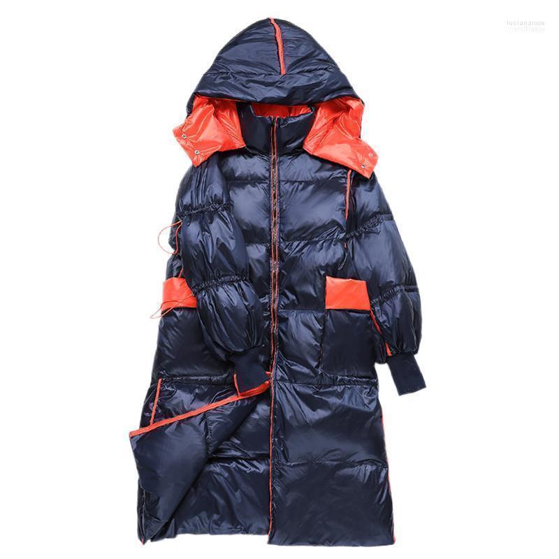 

Ailegogo 2022 Winter Women Bright Color Hooded Long Down Parkas 90% White Duck Coat Zipper Warm Snow Black Jacket Outwear1 Luci22