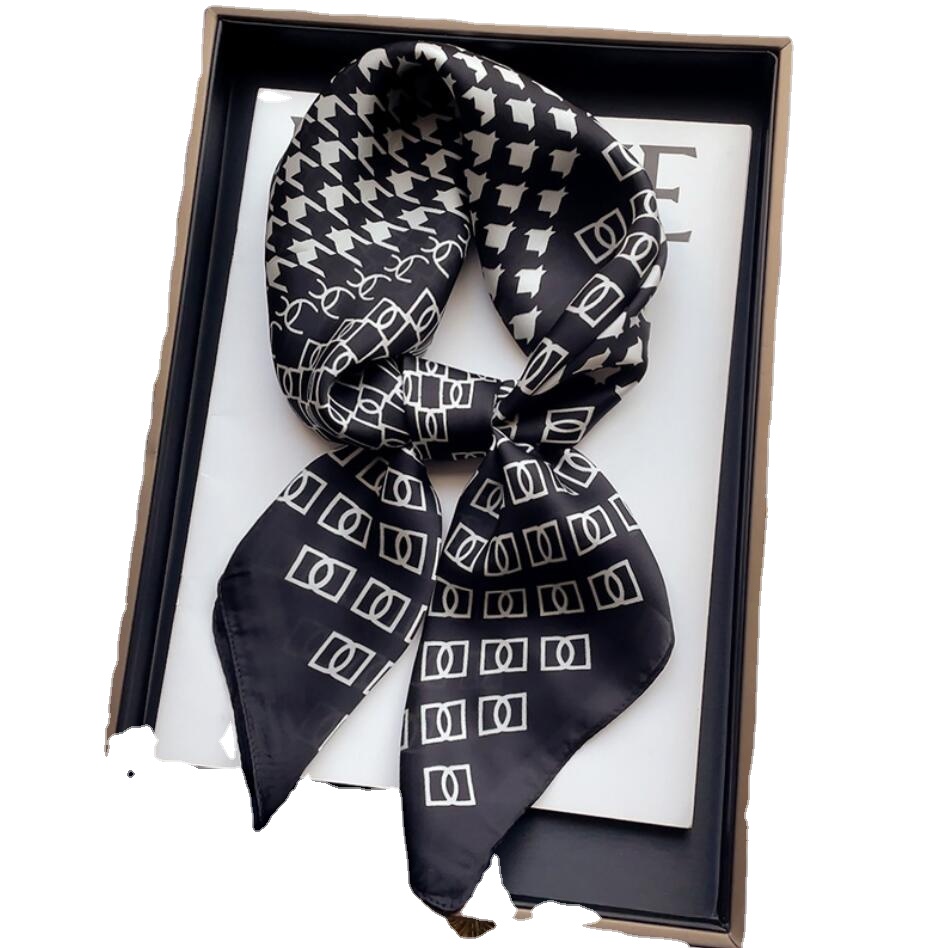 

Artwork Design Letters Print Flower imitate Silk Scarf Headband for Women Fashion Long Handle Bag Scarves Paris Shoulder Tote Luggage Ribbon Head Wraps 70x70CM