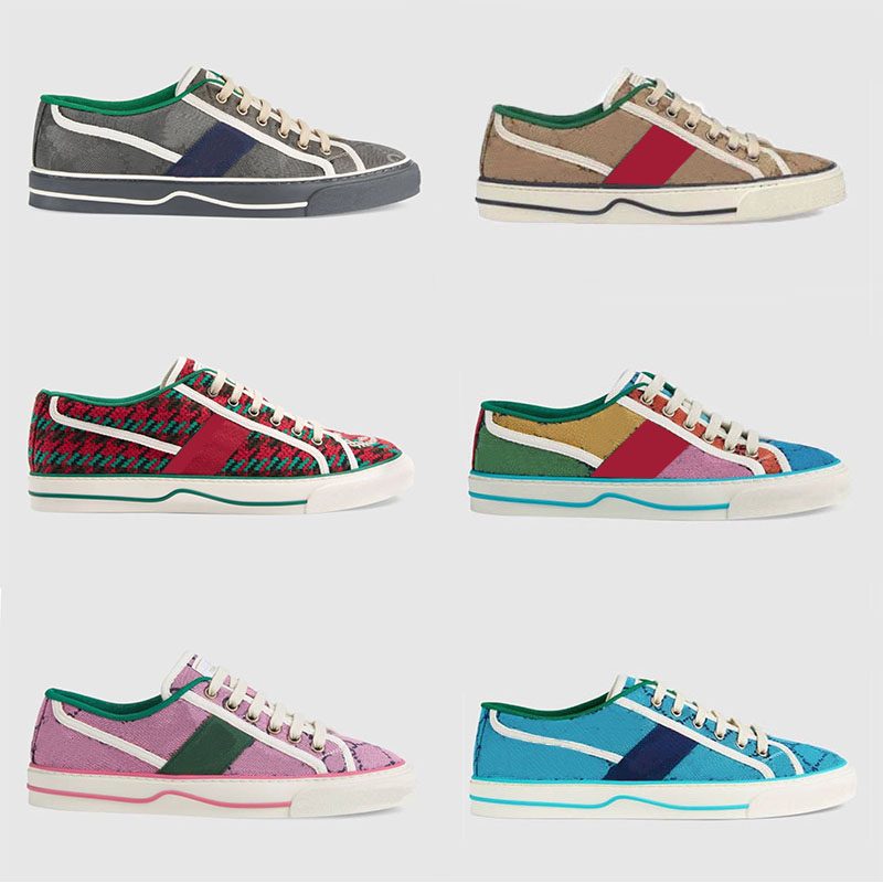 

Designer Embroidery Mens Womens Casual Canvas Shoes Tennis Beige Ebony Low Top Sneaker Green Red Strip Sneakers Rubber Sole Luxury Shoe Size 35-46, Box