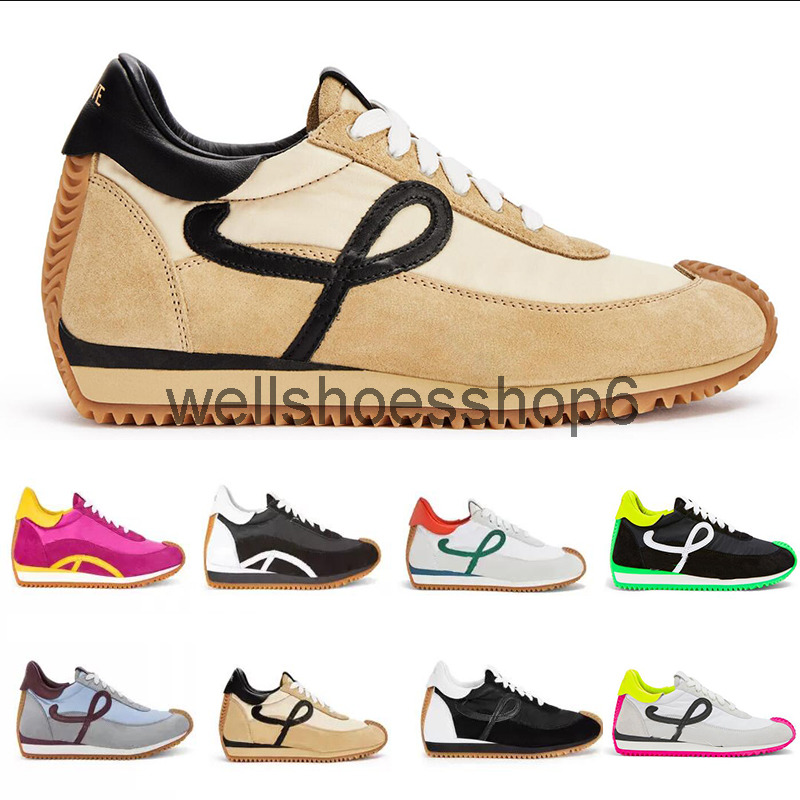 

Mens Womens Loews Luxury Casual Shoes Flow Runner in nylon suede Lace up Designer sneaker soft upper honey rubber wave sole Curves around, Option 21