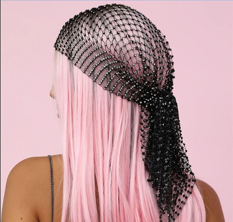 

Rhinestone Mesh Belly Dance Cap: Sparkling Head Wrap for Stage, Rave, Club - Crystal Fishnet Turban Kerchief Party Decoration, Mixed colors
