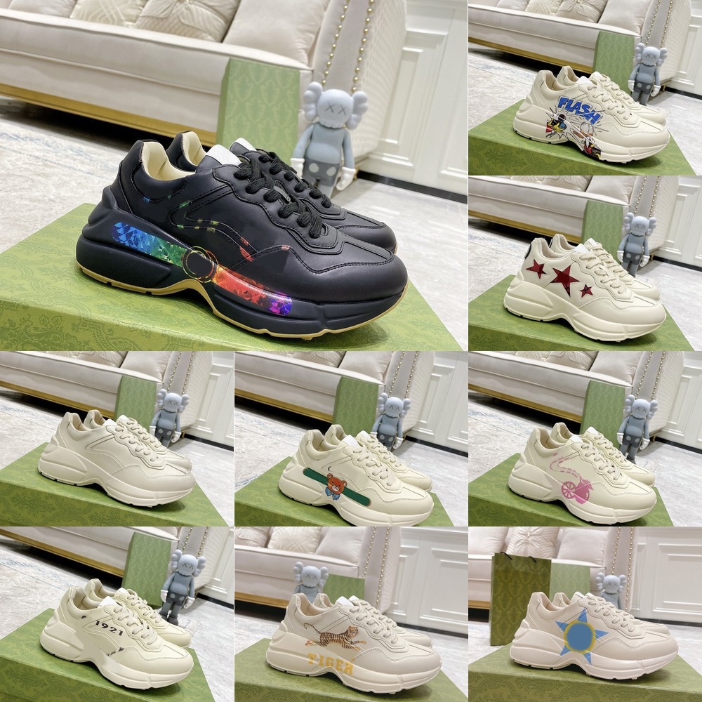 

Designer Sneakers Rhyton Casual Shoes Men Women Vintage Daddy Sneaker Lady Luxurys Runner Trainers Chaussures Multicolor Tiger Star Green Red stripe Platform Shoe, Guc8017