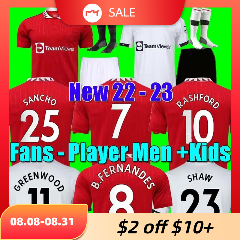 

21 22 23 SANCHO soccer jerseys PLAYER #7 Fans Player version MANS UTDS FERNANDES MANCHESTERS GREENWOOD SHAW POGBA 2022 2023 football shirt men kids kit uniforms, 22/23 kids home + socks