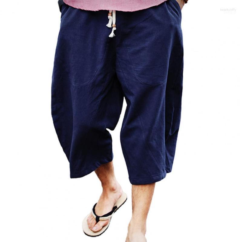 

Men's Pants Summer Men Casual Oversize Capri Solid Color Drawstring Loose Mid Rise Pockets Trousers Pant Plus SizeMen's Heat22, Black
