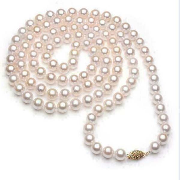 

7-8MM perfect Akoya white pearl necklace 32 inch 14k