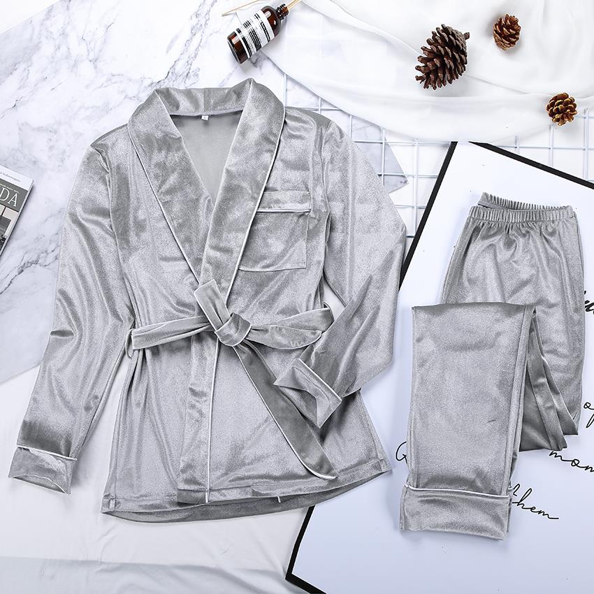 

Hechan Gray Velvet Womens Sleepwear Pajamas Warm Long Sleeve Home Suit For Women Piece Set Thick Night Sets Autumn Female, Green