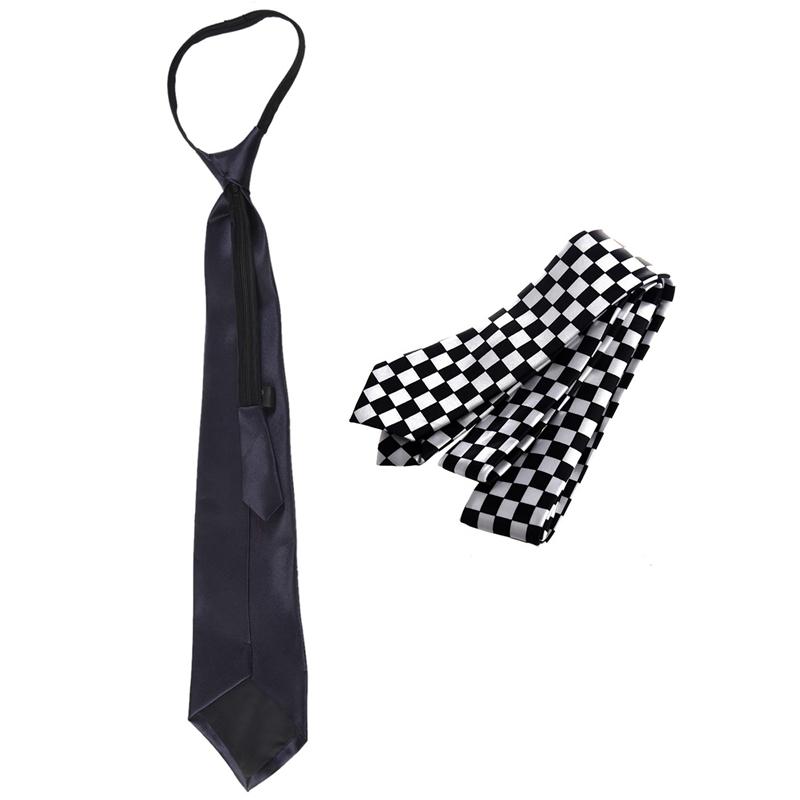 

Bow Ties Kf-2Pcs Mens Polyester Necktie Black White Plaid & Dark BlueBow