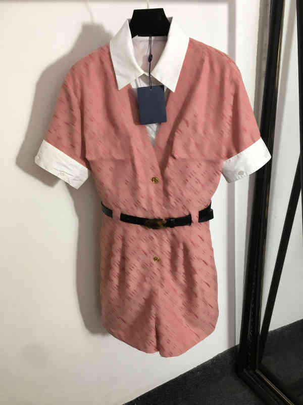 

Designer Womens Jumpsuits Dresses Presbyopia Logo Jacquard Fake Two-piece Shirt Stitching Lapel Short-sleeved Jumpsuit Luxury Women Clothing Apparel, 18