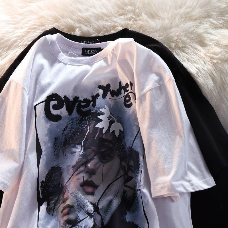 

Women's T-Shirt Harajuku Vintage Figure Print Retro Female's T Shirt Hip Hop Men Short Sleeved Summer Casual Tops Streetwear Clothes BFW, Black