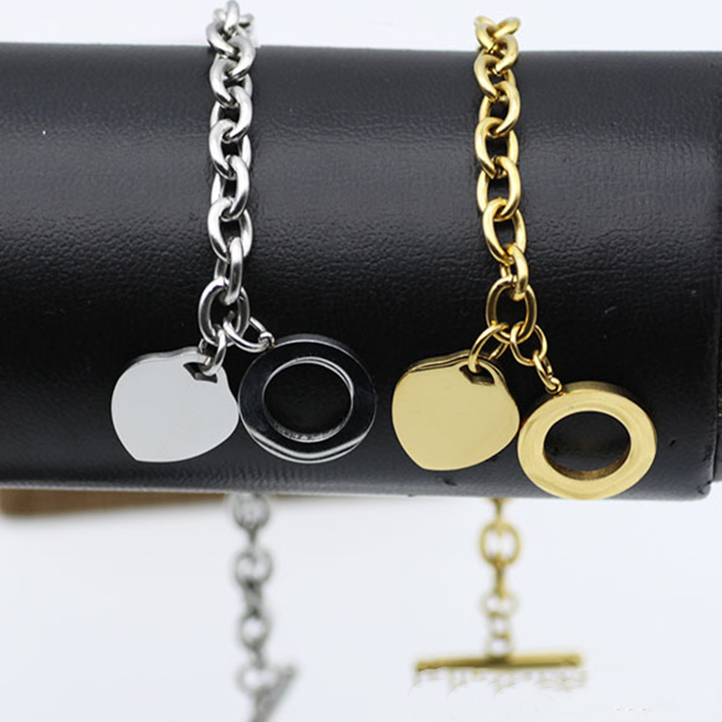 Stamped Brand Love Charm Bracelets O T Clasp Heart Design Pendant Titanium Steel Fine Jewelry Gold Silver Fashion Link Chain Necklaces Bangles fo