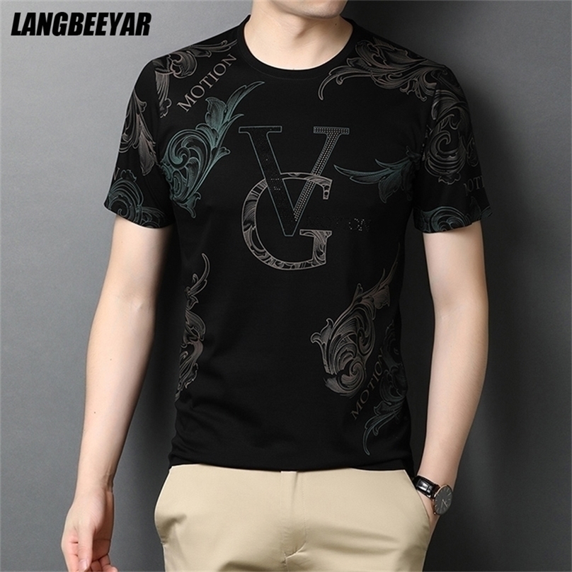

Top Quality Mercerized Cotton Summer Brand Tops O Neck Print t Shirt Men Short Sleeve Casual Fashion Mens Clothing 220418, Pink