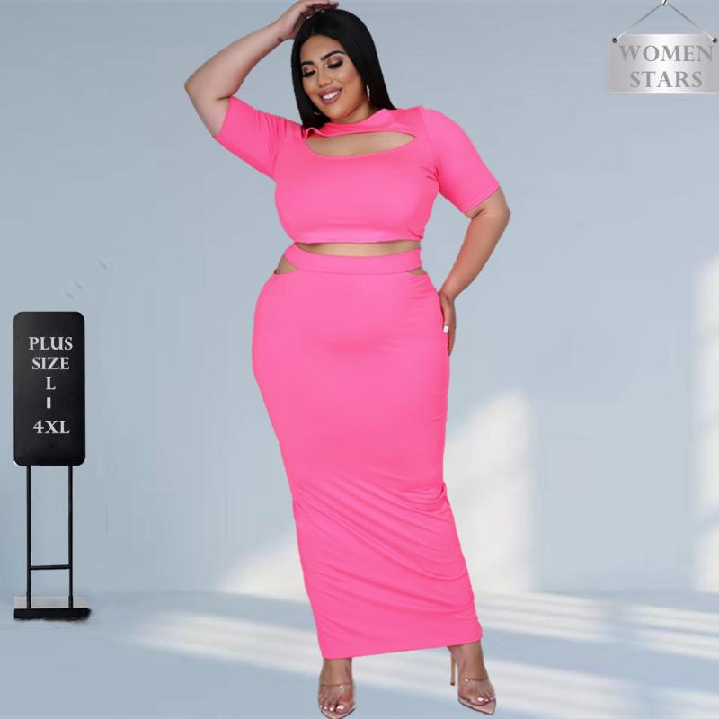 

Women's Plus Size Tracksuits SizeTwo Piece Set Women 5xl Wholesale Skirts Suit Solid Crop Top With Bandage Elastic Waist Maxi Skirt Summer D, Black