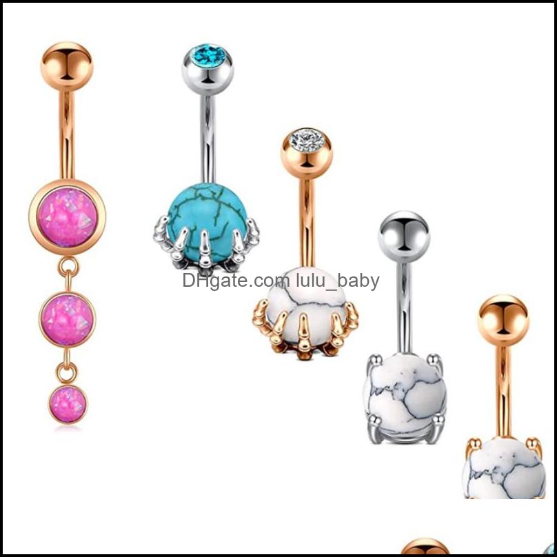 

Body Arts Tattoos Art Health Beauty 5Pcs 316L Surgical Steel Belly Button Rings 14G Navel Curved Barbell Stone Inlaid Women G Ds3