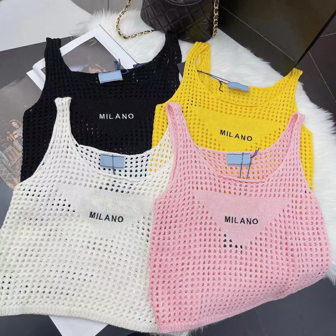 

Womens Prada knitted vest designer women knits wear triangular badge hollow front letter sexy sleeveless Tshirt embroidery loose comfortable personality trend, Consultative service