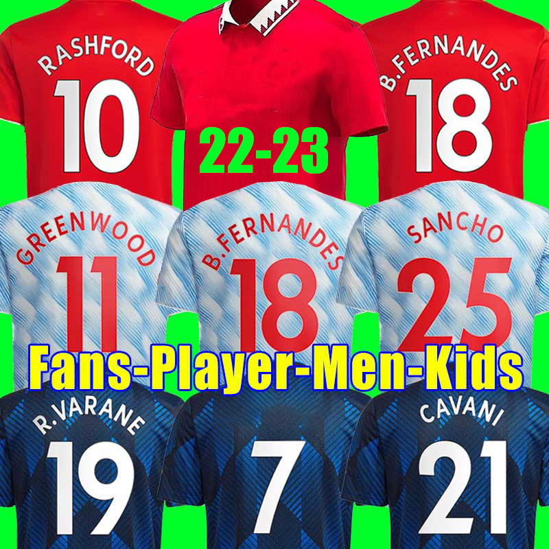 

Player version 2022 2023 SANCHO Soccer Jerseys POGBA MAGUIRE LINGARD GREENWOOD B.FERNANDES R.VARANE RASHFORD CAVANI Fans Football Shirts 21 22 MEN KIDS KIT Socks, Fans 22-23 home