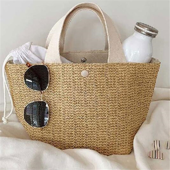 

Women Handbags Summer Beach Straw Bags Casual Rattan Wicker Woven Female Totes Large Capacity Lady Buckets Bag Shopping Bags, Black
