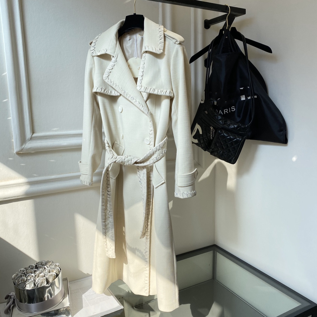 

European fashion brand original heavy new patchwork trench coat, Ivory
