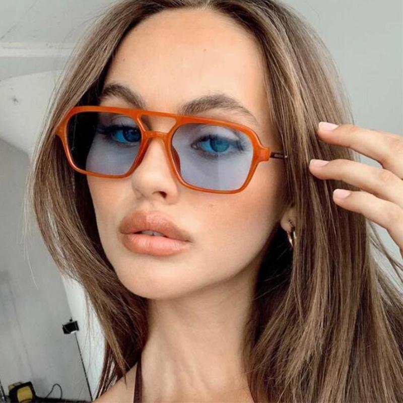 

Sunglasses Orange Blue Retro Rectangle Sun Glasses Female 2022 Trend Fashion Colorful Lens Square For Women Men Celebrity Shades
