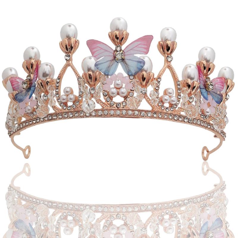 

Hair Clips & Barrettes Pearl Crystal Princess Crown Headwear Rhinestone Tiaras For Girls Birthday Wedding Model Catwalk Queen Diadems Butter