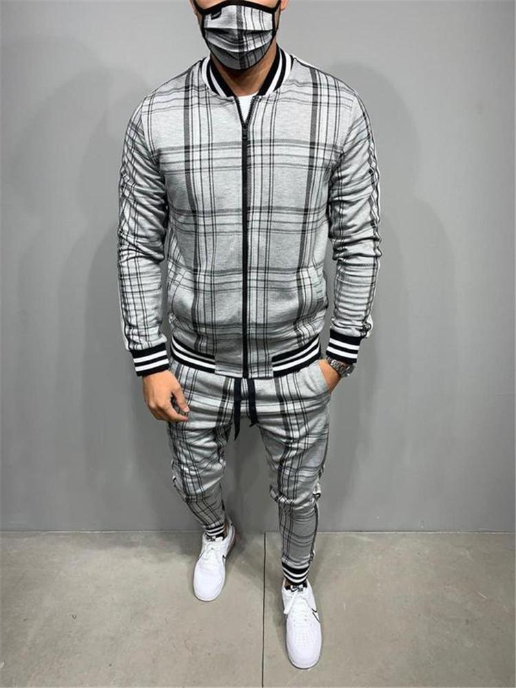 

Men's Tracksuits Plaid Printed Loose Suit Couple Clothes Fashion Tracksuit Grey Fullset Black Pink Faded Full Set TracksuitMen's, Gray