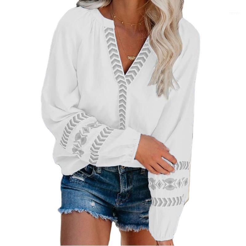 

Fashion Women Ladies Autumn Casual Elegant Loose Blouse Female Lantern Long Sleeve Stripe Geometric Trim Shirts Blue White Women' Blouses