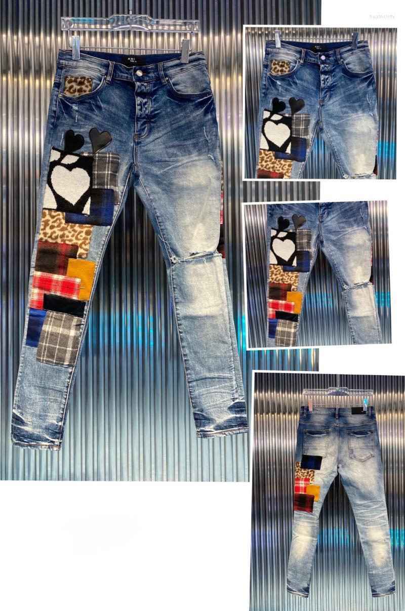 

Men's Jeans Trend Washed Patchwork Slim Hip Hop Men Los Hombres European Style Streetwear Motorcycle PantsMen's Heat22, 5186