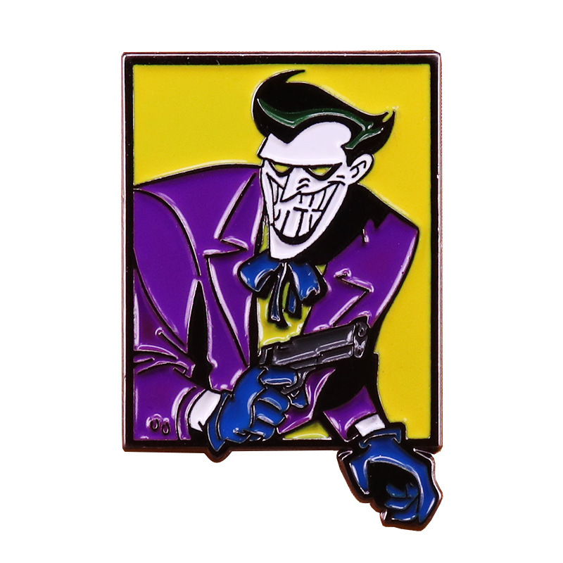 

DC Comics Joker Gun Brooch and Cartoon Enamel Pins Men women Fashion Jewelry Gifts Anime Movie Novel Hat Lapel Badges, As picture